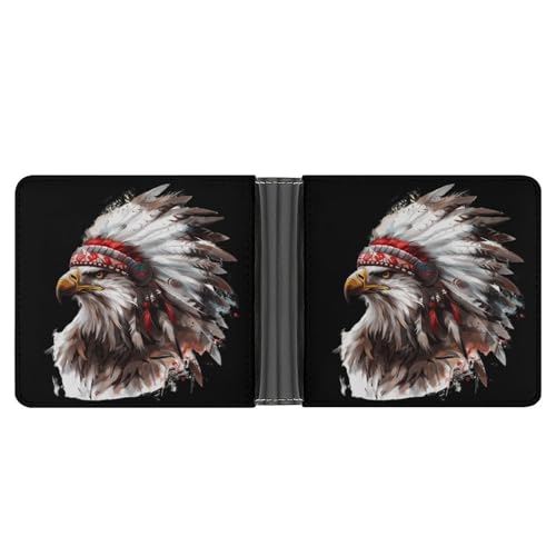 Southwestern Native Indian Ea-gle Funny Men's Slim Bifold Wallet with Multiple Card Slots Front Pocket Purse