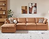 WEUP 130' Faux Leather Sectional Couch, L Oversized Shaped Modular Sofa, with Storage Ottoman, Scratch Resistant Leather Sofa, Spacious Deep Seat, Mid Century Modern Couches for Living Room, Brown