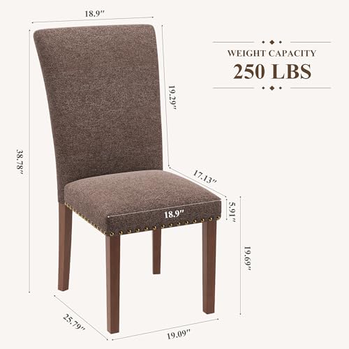 Image of Farmhouse Dining Chairs Set of 2, High Back with Wooden Legs and Nailhead Trim, Modern Fabric Dining Room Chair for Kitchen /Restaurant