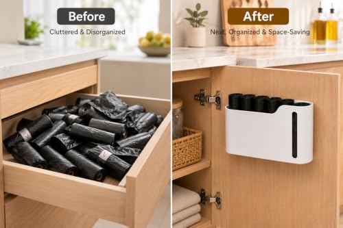 Image of Leawall Punch-Free Wall-Mounted Garbage Bag Storage Box - Plastic Kitchen and Household Drawable Trash Bag Dispenser,No-Drill Install Organizer for Kitchen,Bathroom and Office (1 Pc Holder)