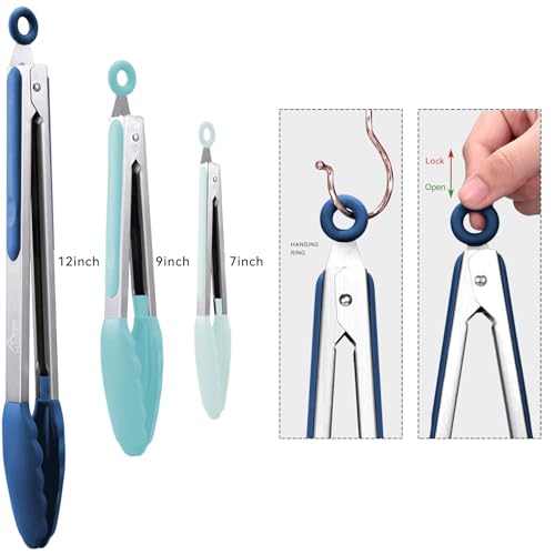 image for HOTEC Premium Stainless Steel Locking Kitchen Tongs with Silicon Tips,