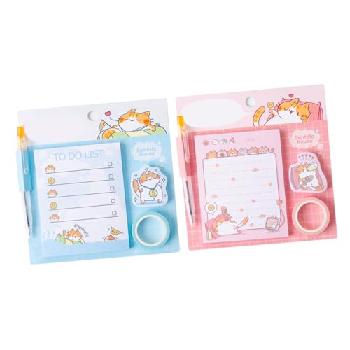 OUNONA 2セット 手帳用付箋 メモ帳 粘着メモパッド 学校 オフィス 自宅用装飾メモ紙 繰り返し使える便利な付箋ノート