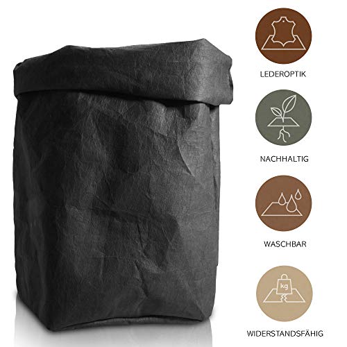 bun-di Swiss® Trash | Dekorativer Designer Papierkorb mit Knitteroptik für Büro, Arbeitszimmer | waschbares Papyr | 12l (Black) - Image 4