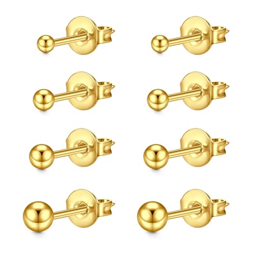 LAURITAMI 4 Paires Boucles d'oreilless set 3-6mm boule or,20G acier chirurgical piercing helix...