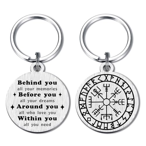 Image of Alotozo Norse Viking Keychain for Men Women - Compass, Tree of Life, Wolf, Odin, Ravens Mythology Gift for Birthday Christmas