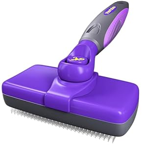 Hertzko Self Cleaning Slicker Brush for Dogs and Cats – Pet Hair Brush for Shedding Long and Short Hair – Easy Clean Retractable Bristles – Cat and Dog Grooming Tool – Purple