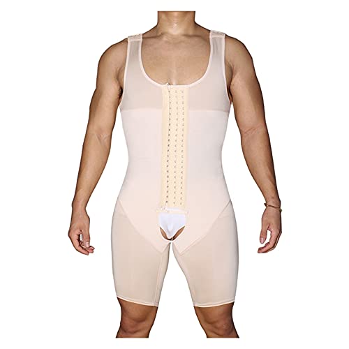 XMXM Men's One-Piece Shapewear Weight Loss Full Body Shaper Tummy Control Bodysuit Plus Size Waist Trainer Breathable (Color : Beige, Size : Large)