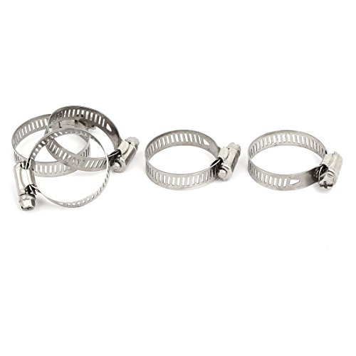 Aexit 21mm-38mm Cable Clamps Pipe Fitting Adjustable Worm Gear Hose Clamp Silver Strap Clamps Tone 5pcs