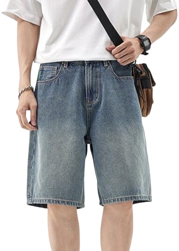 shownicer Shorts en Jean Hip Hop pour Homme Casual Denim Shorts Jorts Y2K Baggy Men Hipster Skateboard Jeans Shorts Retro Hip Hop Streetwear Pantalon A Bleu XXL