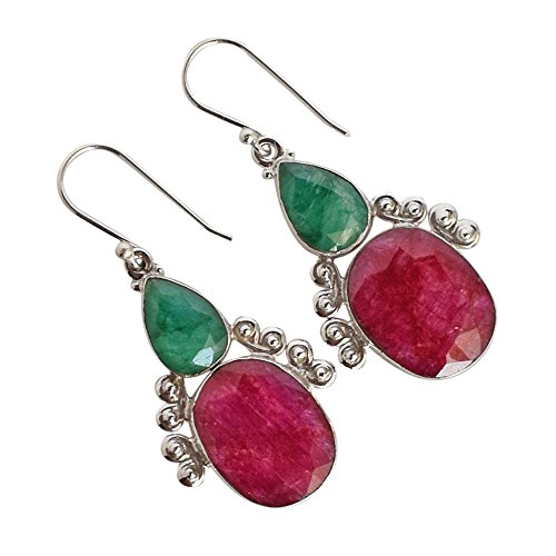 Boucles d'oreilles rubis émeraude en argent cadeau Saint-Valentin