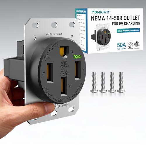 Image of 50 Amp EV Charging Receptacle /Nema 14-50 EV Outlet: Heavy Duty Straight Blade Device,2.42 inch Diameter, U-Shaped Brass Clamp -Industrial Grade, 3-Pole 4-Wire Grounding,125 /250V,ETL Listed