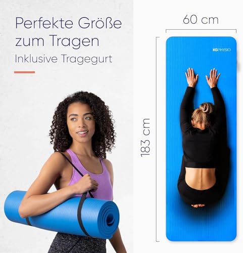 KG PHYSIO Yogamatte Rutschfest & Gepolstert - Yoga Matte mit Tragegurt, Fitnessmatte, Sportmatte Dicke 8mm, Gymnastikmatte, Gym Matte, Pilates Matte, Fitness Matte, 183x60cm