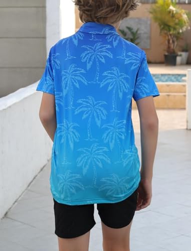 Cuddomper Boys Hawaiian Polo Golf Shirt Palm Blue Gradient 9-10 Years - image 3