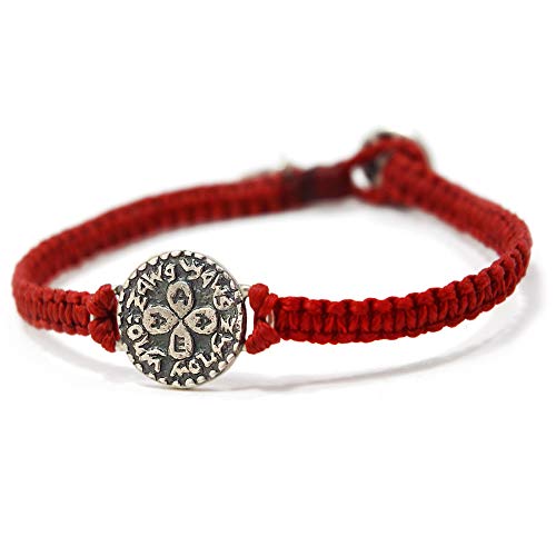 Men's 8" Red Macrame Bracelet with Sterling Silver Love Coin Charm Amulet - Durable & Elegant Gift of Love for Men - Gift for Dad, Boyfriend or Lover