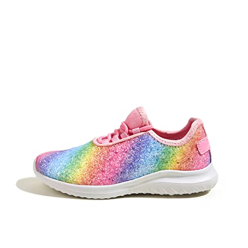 K KIP WOK Girls Glitter Sneakers Sparkle Slip On Walking Shoes for Kids/Children Breathable Running Sneakers