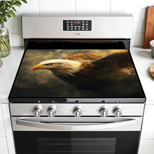 Image of Multi-Design Stove Cover for Glass /Electric Stoves - 3-in-1 Heat-Resistant Protector Mat, Non-Slip Drying Rack 28 inchx20 inch (Eagle)