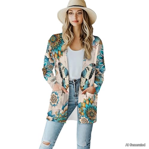 Image of Women's Lightweight Cardigans with Pockets Trendy Long Sleeve Open Front Cardigan Casual Tops Jackets Fall Oufits S-2XL