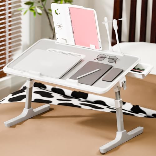 RRXIMHTT Mesa de bandeja cama portátil plegable portátil portátil portátil Lap escritorio altura ajustable con luz puerto USB y diseño ergonómico ventilador para sofá