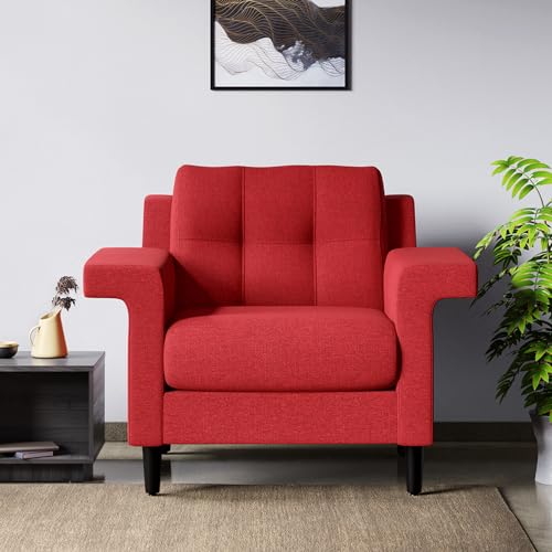 Image of Interio by Godrej Sofa Flight 1 Seater Fabric Sofa for Living Room, 3-Years Warranty, Pinewood, Red