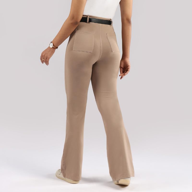 Image of Blissclub AM:PM Air Flare Trousers Cotton for Women Above 5'5 ft Tall | Bootcut Trousers and Formal Pants for Women Office wear | Tailored fit