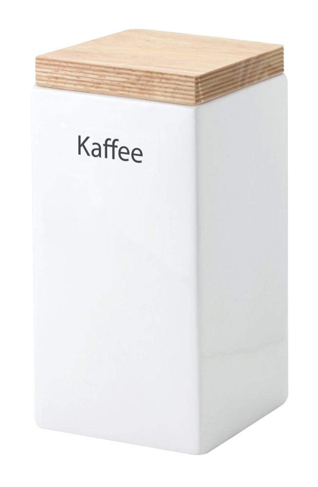 2 Stück Continenta Kaffee Vorratsdose aus Keramik, quadratisch, mit Holzdeckel, luftdichter Vorratsbehälter, 1,2 Liter, 10 x 10 x 20,5 cm, Set by Dant