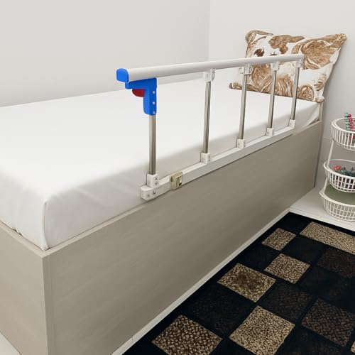 Image of P.M.P.S. Heavy 5 Steel Vertical Bar Hospital Bed Guard Collapsible Railing Soft Closure with 2 Attachment,No Drilling Required, (1 Side Only) for Elderly Person at Home I Size- 46.5LX19 H - inches