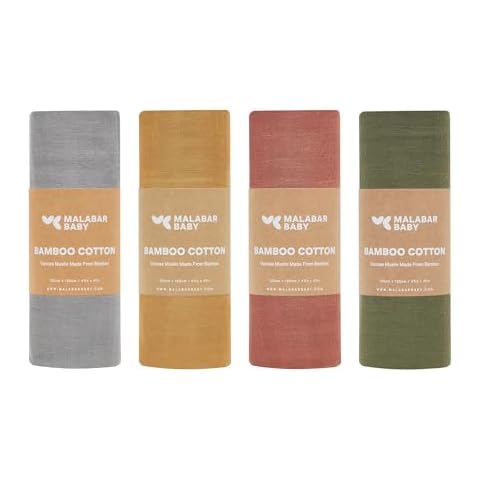 Malabar Baby Muslin Swaddle Blankets Pack, 4-Pack Breathable Shower Wrap for Boys and Girls, Baby Receiving Blankets Swaddle for Baby Registry, Gift Ready, 47 x 47 inches Cover