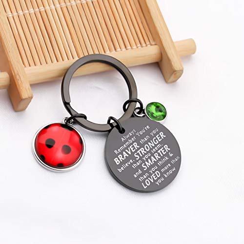 BAUNA Ladybug Keychain BFF Friendship Gift Always Remember You’re Braver Than You Believed Key Ring Cosplay Charm Jewelry(Ladybug Black Keychain)3