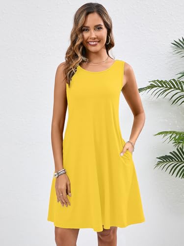 Image of Heymoments Women's Summer Dresses Sleeveless Casual Fashion Loose Swing Button Down Beach Dress with Pockets