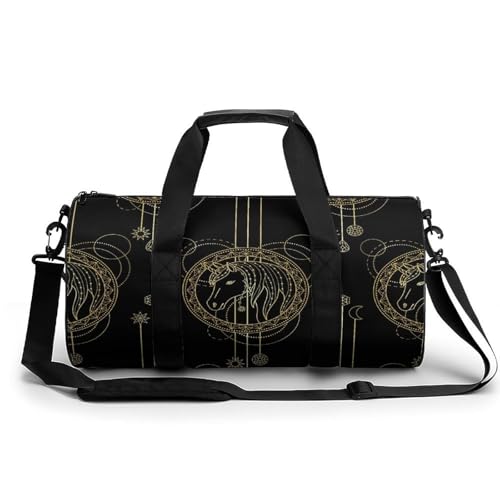 Sac de sport licorne noire dorée de gym et voyage 45x23x23cm