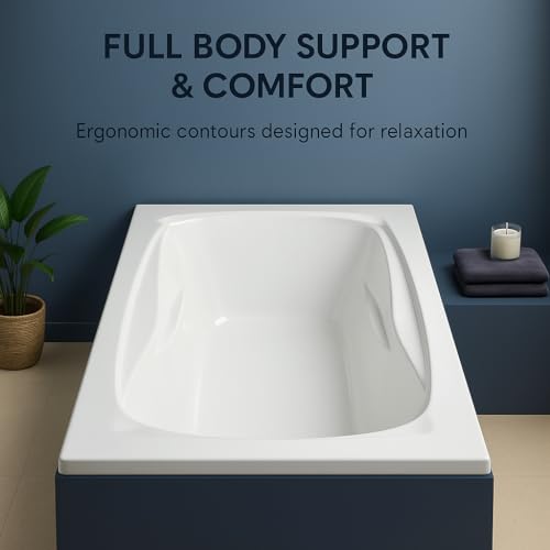 Image of Hindware Marina Bathtub for Bathroom | ABS Body | Floor Mount | White | Size: 4.99 x 2.51 x 1.48 ft (LxWxH) | 1 Year Warranty | Fixing Kit & Accessories Not Included
