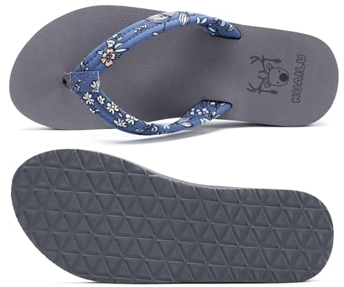 Kuailu Womens Yoga Mat Flip Flops With Comfortable Arch Support Ladies Summer Beach Pool Waterproof Thong Sandals Comfort Supportive Cushion Slip On Cheap Flipflops Floral Fabric Grey Size 8.5 thumb #6