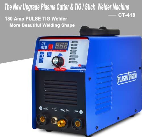 Plasma Cutter TIG Welder (Pulse) Stick Welder - CT418 3 in 1 Combo Welding Machine, 180A Pulse TIG/Arc Welding, 40A Plasma Cutting, 110/220V Dual Voltage Digital Display Portable Welder Machine