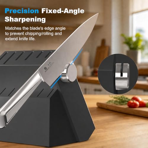 Image of imarku 14-Piece Knife Set with Block, One Set for Meat, Fish, Veggies & Bread, Glides Through Every Cut, High Carbon Stainless Steel with Built-in Sharpener, Dishwasher Safe, utility knives