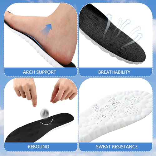 Image of Skicuff 8 Pairs 4D Cloud Insoles for Men Women, Soft Inserts Foam Cushioned Insoles Breathable Anti-Fatigue Inserts for Pain Relief, Sports Walking, Trim to Fit(Women,US 6.5-9,Black)