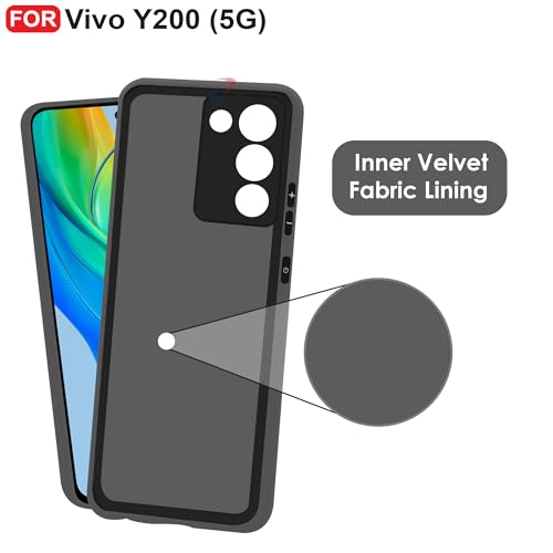 Image of CEDO Back Cover for Vivo Y200 (5G) | Camera Bump Protection & Inner Velvet Fabric Lining | Ultra Slim Matte Soft Rubberised Case Cover (Black)