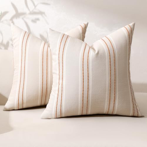 Image of Hckot Throw Pillow Covers 18x18 Set of 2 Rust Pillow Covers Farmhouse Decorative Pillows Textured Linen Square Cushion Covers for Sofa Couch Bed Living Room Decor(Rust)