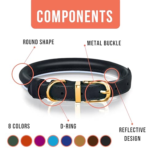 OOPSDOGGY Reflective Rolled Leather Dog Collar for Small Medium Large Dogs Puppy 8 Colors, 7 Sizes (Black, S, 10"-13") - Image 3