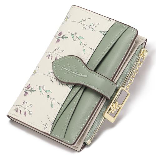 GAEKEAO Small Wallets for Women RFID Blocking Bifold Floral Vegan Leather Wallet Card Holder with Zipper Pocket ID Window