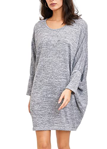 Van Der Rich ® - Longpullover Tunika Kleid im Oversize-Stil Einheitsgröße - Damen (Grau, One Size)