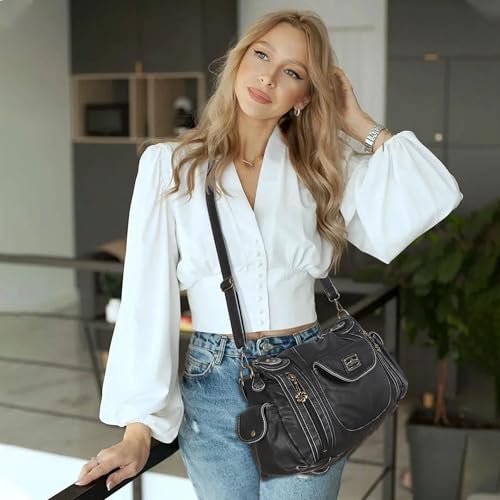 Image of Angel Kiss Purses for Women, Large Shoulder Bag Hobo Tote Purse Mutipocket Faux Leather Satchel Hobo Purse
