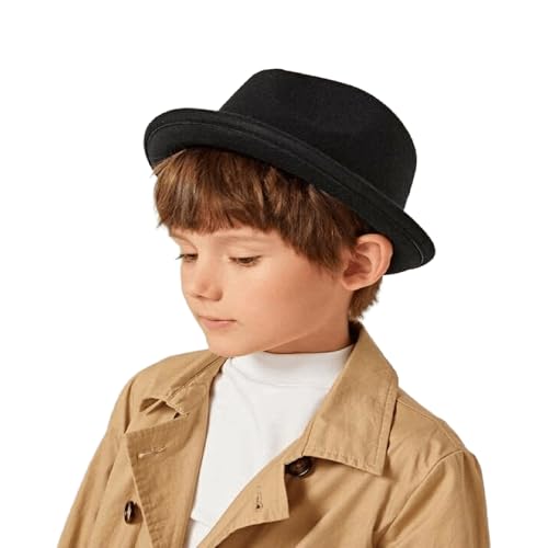 Kids-Boys Fedoras Caps Short-Brim Frdoras-Trilby-Hat Classic 20s Felt Gangster-Manhattan-Hat for 4-8 Years Old S-M