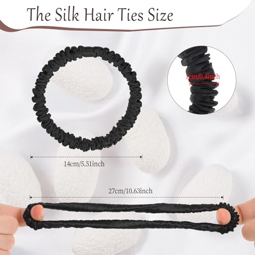 Giantree 5 Pcs Pure Mulberry Silk Hair Ties - 19 Momme Skinny Scrunchies for Sleep No Damage Ponytail Holders for Women and Girls - Image 2