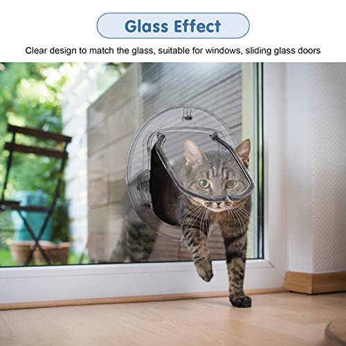 Katzenklappe Rund, Katzenklappe Glastür, Haustiertüre, Katzentür, 4-Wege Verriegelungsklappe Katzenklappe Hundeklappe mit Bürste für Türen und Magnetsteuerung für Katzen, kleine Hunde, Welpen