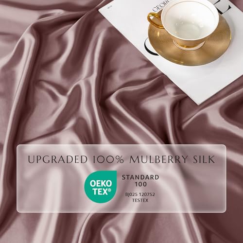 THXSILK 100% Mulberry Silk Fitted Sheet Set, 7A+ Silk 3 Pieces Bed Sheets, Breathable, Smooth, 16 Inch Deep Pocket Fitted Sheet, 2 Pillowcases - Purple, Full - Image 4