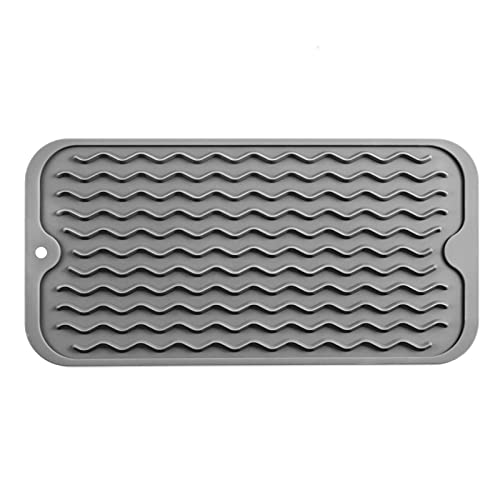 MicoYang Silicone Dish Drying Mat for Multiple Usage,Easy clean,Eco-friendly,Heat-resistant Silicone Mat for Kitchen Counter or Sink,Refrigerator or Drawer Liner Grey S 12 inches x 6 inches