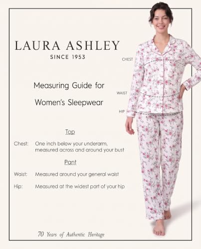 Image of Laura Ashley Women's Plush Knit Pajamas 2 Piece Ultra Soft Brushed Long Sleeve Button Down Top and Pants Sleepwear Set