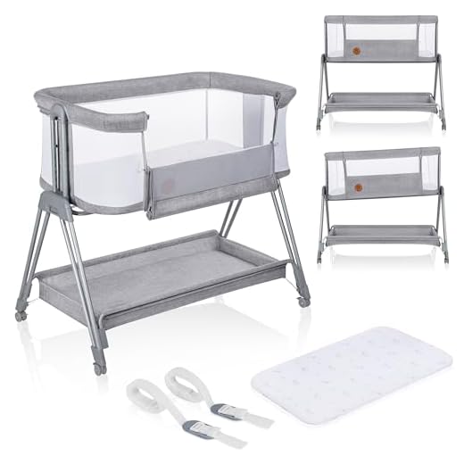lionelo Luna, lit Bebe indépendant, cododo avec Matelas, co-Sleeping, du Nouveau-né à 9 kg. Hauteur et Inclinaison réglables, 4 Roues avec Blocage, Fixation au lit des Parents, aéré
