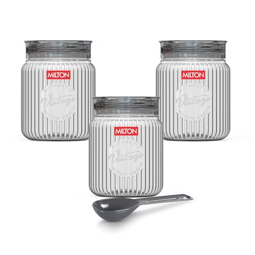Image of Milton Olive Plastic Container with Lids, 345 ml, Clear Kitchen Storage Box Set of 3, Food Storage Jars for Kitchen, Tea Sugar Container, Airtight, Durable, Multi-purpose, Ideal for Kitchen Essentials