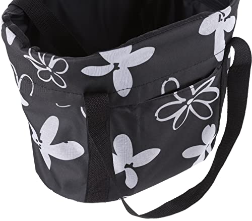 FISCHER Fahrradkorb mit Schnellbefestigung am Lenker | Tragkraft 5 kg | integrierter Regenüberzug | schwarz mit Blumen, 86503, Einheitsgröße